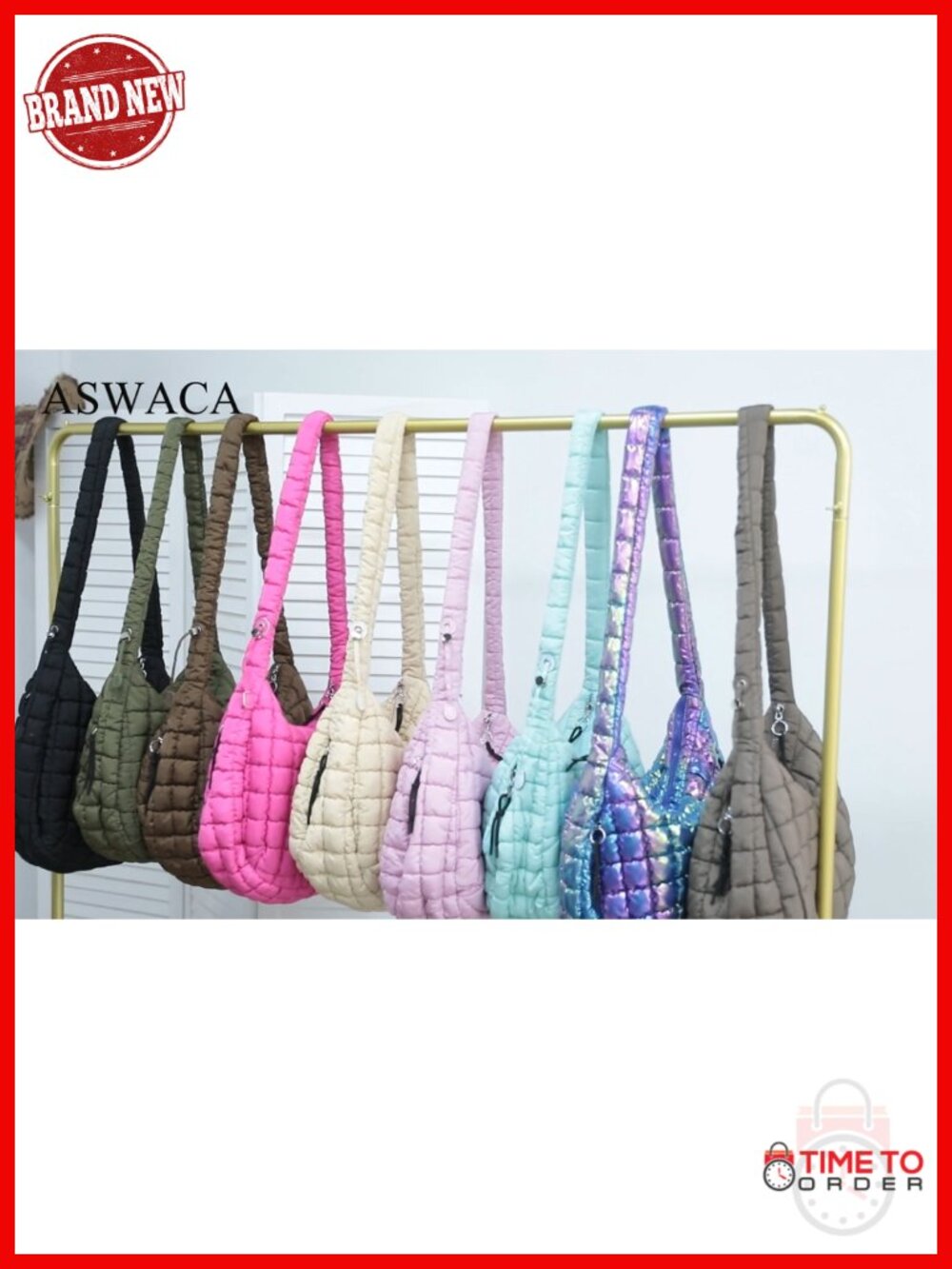 Nylon Quilted Puffer Tote Bag Crossbody Hobo Shoulder Bag Large - Picture 5 of 6